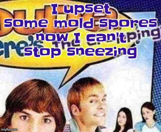dude where's the cropping | I upset some mold spores now I can't stop sneezing | image tagged in dude where's the cropping | made w/ Imgflip meme maker