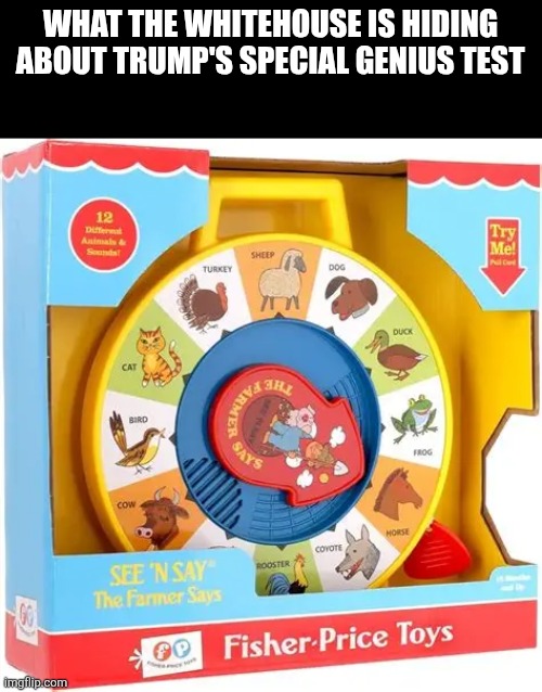 trump gets an MRI and an "animal test". | WHAT THE WHITEHOUSE IS HIDING ABOUT TRUMP'S SPECIAL GENIUS TEST | image tagged in trump,senile,danger to the republic | made w/ Imgflip meme maker