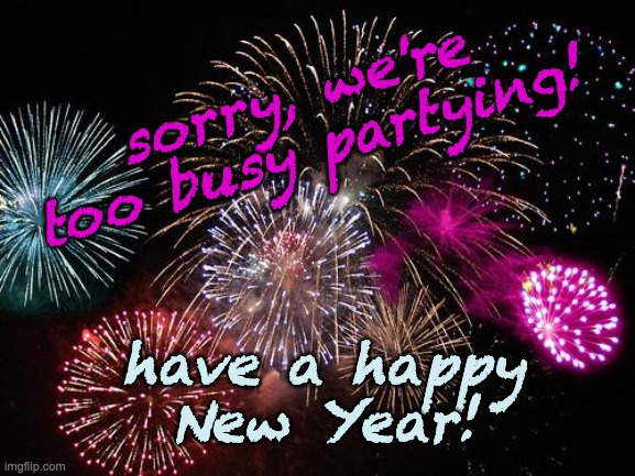 New Years  | sorry, we're too busy partying! have a happy
New Year! | image tagged in new years | made w/ Imgflip meme maker