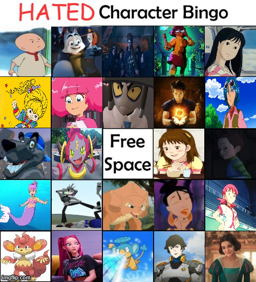 hated characters bingo | image tagged in andichesrt,hated,bingo,characters,i hate myself,dumpster fire | made w/ Imgflip meme maker