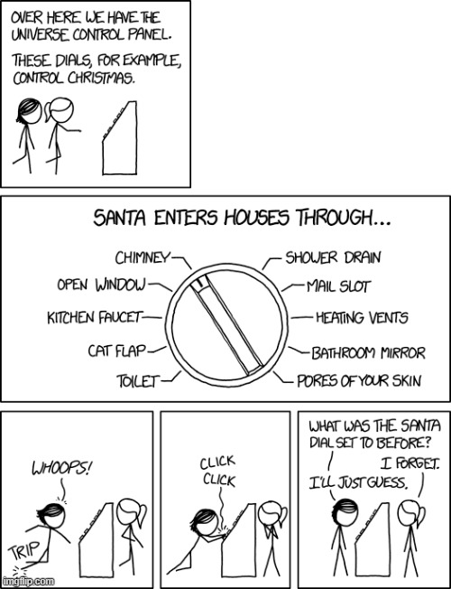 "SOUND DOGS MAKE: [BARKING] [HISSING] [LIGHTSABER NOISES] [FLUENT ENGLISH] [SWEARING]" | image tagged in universe,control,panel,christmas,santa claus,whoops | made w/ Imgflip meme maker