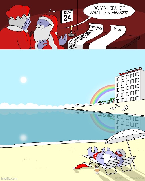 image tagged in christmas,christmas eve,santa claus,mrs claus,naughty list,vacation | made w/ Imgflip meme maker