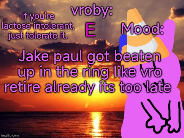 I typed dih with my dih | Jake paul got beaten up in the ring like vro retire already its too late | image tagged in vroby temp cruz ye | made w/ Imgflip meme maker