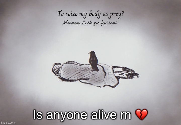 Die Krähe | Is anyone alive rn 💔 | image tagged in die kr he | made w/ Imgflip meme maker