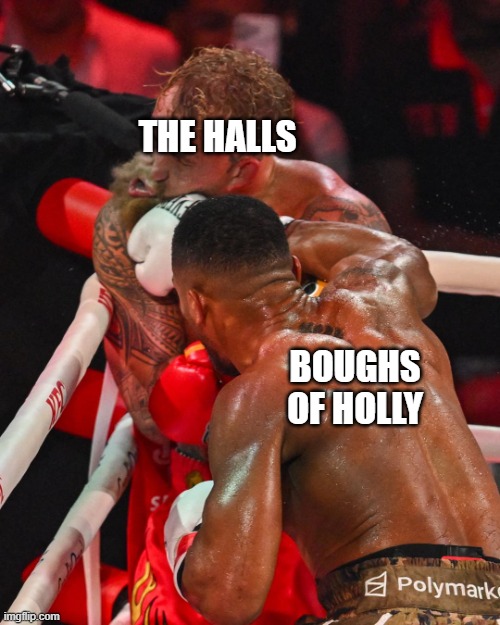 DECK! | THE HALLS; BOUGHS OF HOLLY | image tagged in christmas,jake paul,boxing,punch | made w/ Imgflip meme maker