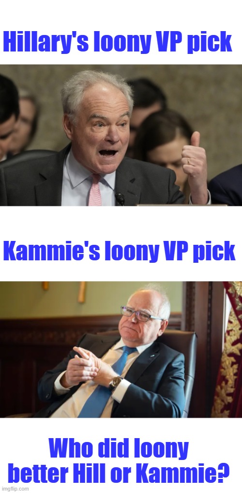 I see a pattern in these guys, do you? CAINE & NOT ABEL | Hillary's loony VP pick; Kammie's loony VP pick; Who did loony better Hill or Kammie? | made w/ Imgflip meme maker