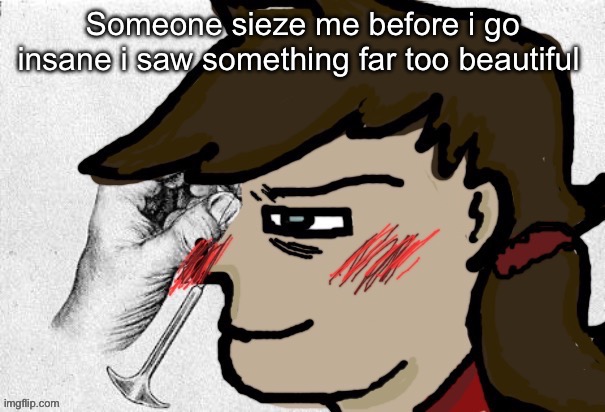 Lobotomy Dea version | Someone sieze me before i go insane i saw something far too beautiful | image tagged in lobotomy dea version | made w/ Imgflip meme maker