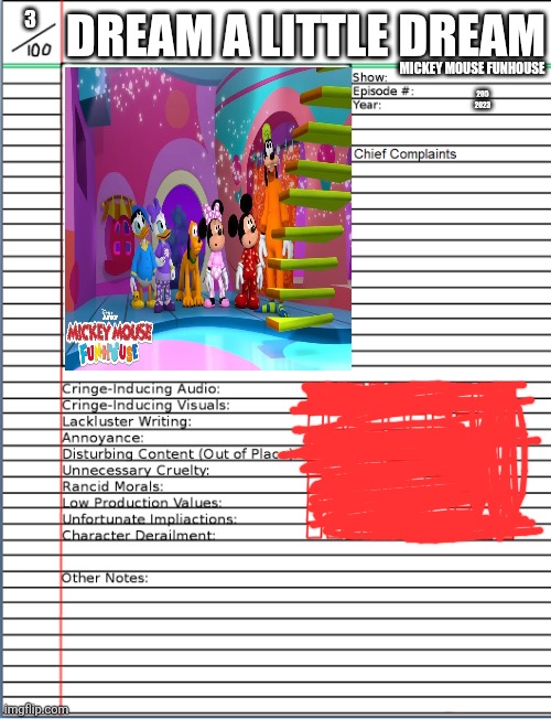 Animated Atrocity #3 - Dream A Little Dream | DREAM A LITTLE DREAM; 3; MICKEY MOUSE FUNHOUSE; 205
2023 | image tagged in animated atrocities,mickey mouse | made w/ Imgflip meme maker