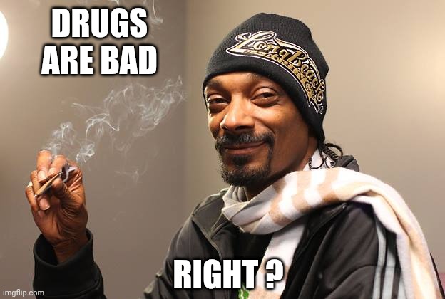 Snoop Dogg | DRUGS ARE BAD RIGHT ? | image tagged in snoop dogg | made w/ Imgflip meme maker