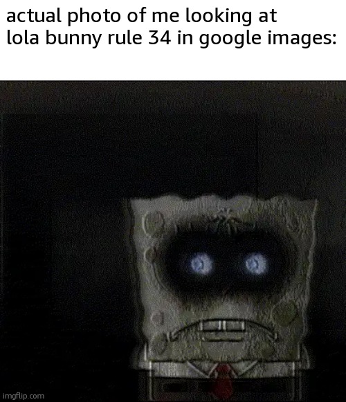 spongebob's suicide | actual photo of me looking at lola bunny rule 34 in google images: | image tagged in spongebob's suicide | made w/ Imgflip meme maker