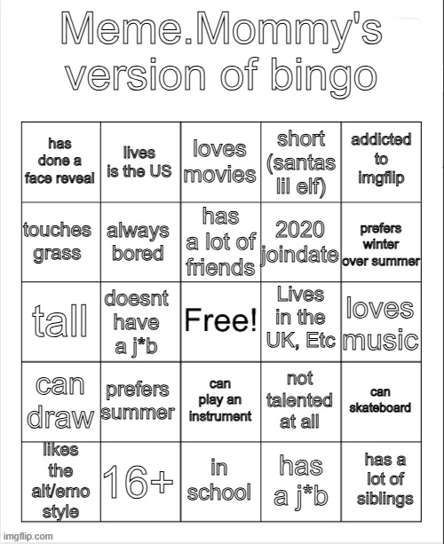meme mommy bingo hehehe | image tagged in meme mommy bingo hehehe | made w/ Imgflip meme maker