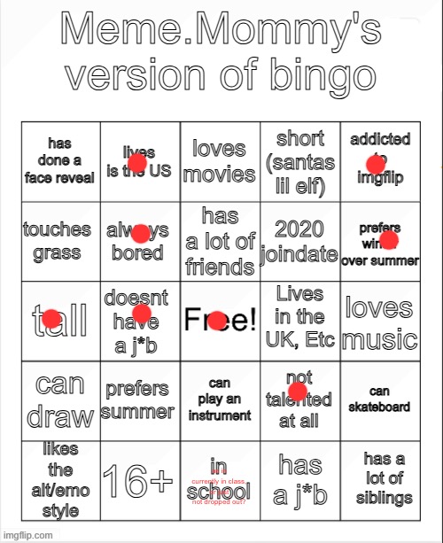 meme mommy bingo hehehe | as in currently in class, or just not dropped out? | image tagged in meme mommy bingo hehehe | made w/ Imgflip meme maker