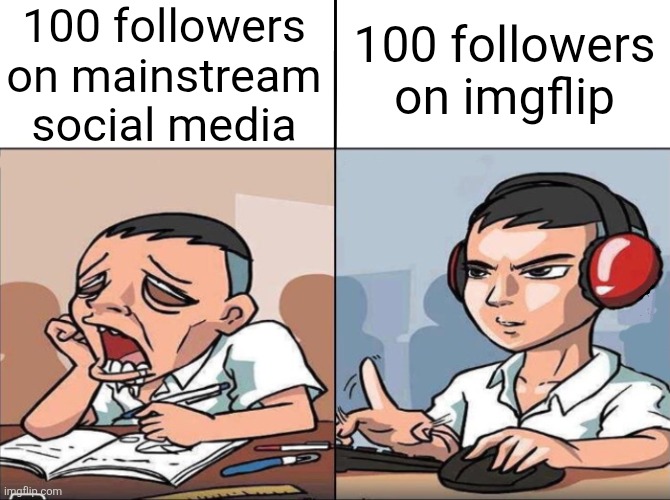 Study Time vs. Game Time | 100 followers on imgflip; 100 followers on mainstream social media | image tagged in study time vs game time | made w/ Imgflip meme maker