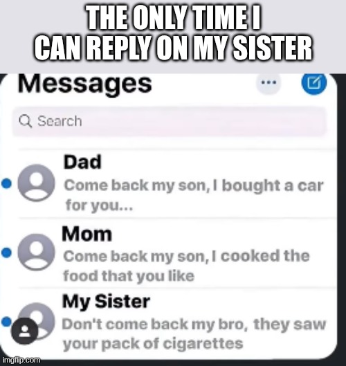 THE ONLY TIME I CAN REPLY ON MY SISTER | made w/ Imgflip meme maker
