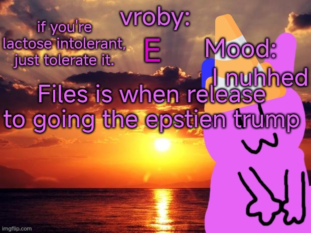 vroby temp cruz ye | I nuhhed; Files is when release to going the epstien trump | image tagged in vroby temp cruz ye | made w/ Imgflip meme maker