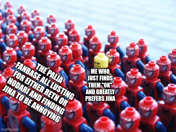 Why Does No One Love Her Like I Do :( | ME WHO JUST FINDS THEM "OK" AND GREATLY PREFERS JINA; THE PALIA FANBASE ALL LUSTING FOR EITHER RETH OR HODARI AND FINDING JINA TO BE ANNOYING | image tagged in odd one out,palia,romance | made w/ Imgflip meme maker