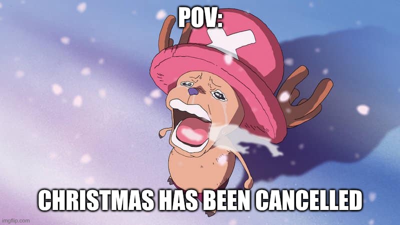 Sucks Doesn't It? | POV:; CHRISTMAS HAS BEEN CANCELLED | image tagged in crying chopper one piece,memes,anime,one piece,christmas | made w/ Imgflip meme maker