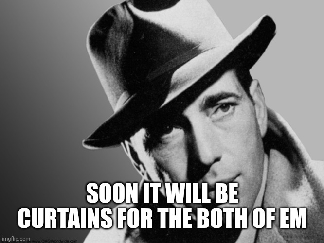 SOON IT WILL BE CURTAINS FOR THE BOTH OF EM | image tagged in humphrey bogart | made w/ Imgflip meme maker
