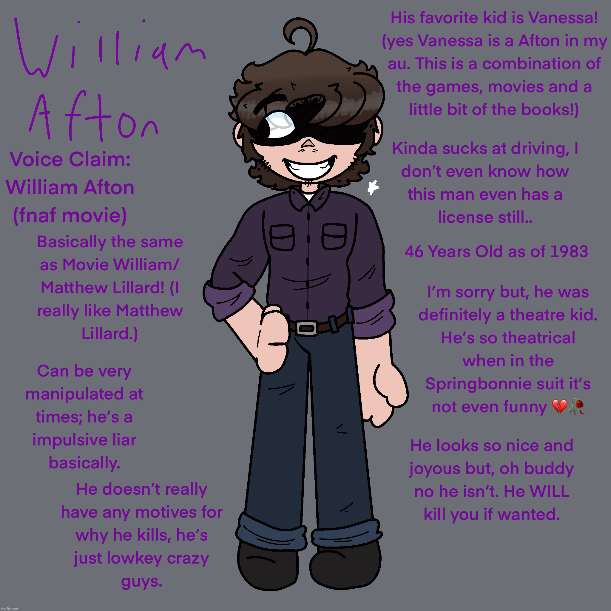 REMAKE OF THE WILLIAM REF SHEET!!! (Like why tf was he YELLOW in the last one) | made w/ Imgflip meme maker