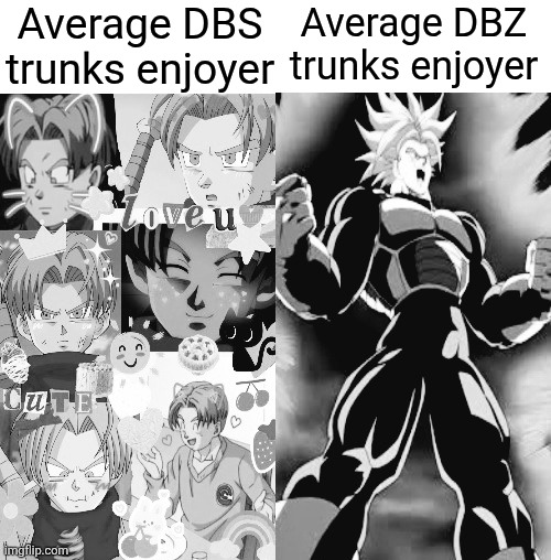 Chad DBS F. Trunks Vs. Chad DBZ F. Trunks | Average DBS trunks enjoyer; Average DBZ trunks enjoyer | image tagged in average fan vs average enjoyer,average enjoyer meme,dragon ball z,dragon ball super,trunks | made w/ Imgflip meme maker
