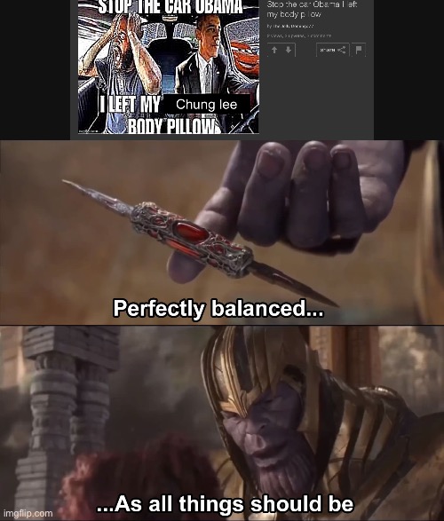image tagged in thanos perfectly balanced as all things should be | made w/ Imgflip meme maker