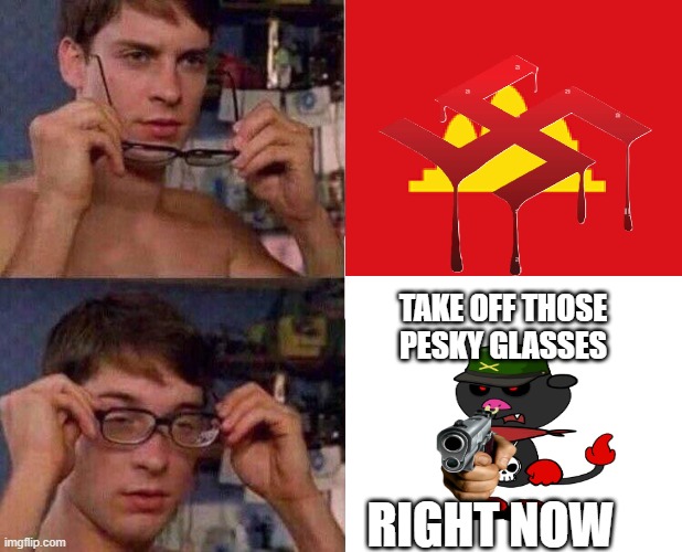 Bulltrap says:dont wear glasses | TAKE OFF THOSE PESKY GLASSES; RIGHT NOW | image tagged in spiderman glasses | made w/ Imgflip meme maker