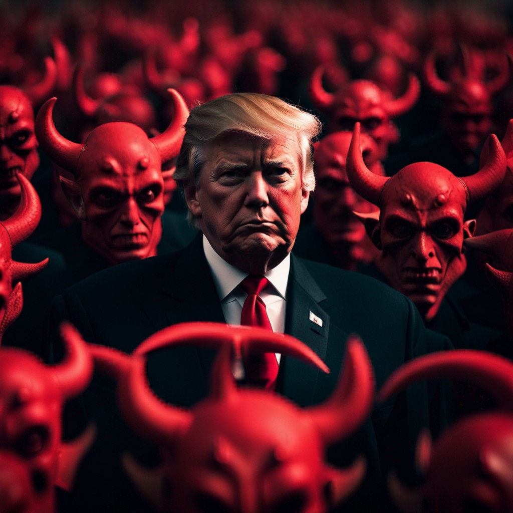 Trump, Satan's emissary to destroy America. Hell, devil, MAGA. Blank Meme Template