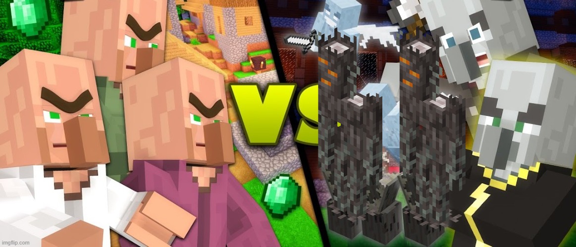 Illagers vs Villagers | image tagged in illagers vs villagers | made w/ Imgflip meme maker