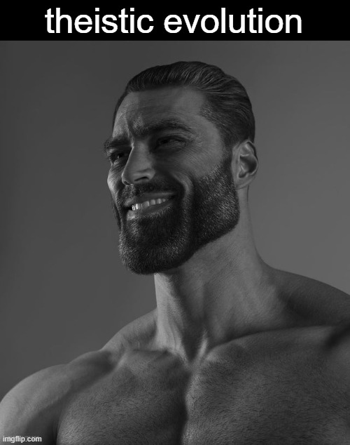 Giga Chad | theistic evolution | image tagged in giga chad | made w/ Imgflip meme maker