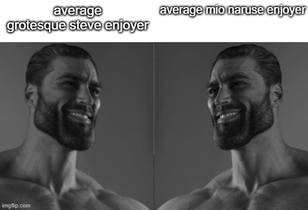 Average fan 2 chad | average grotesque steve enjoyer; average mio naruse enjoyer | image tagged in average fan 2 chad | made w/ Imgflip meme maker
