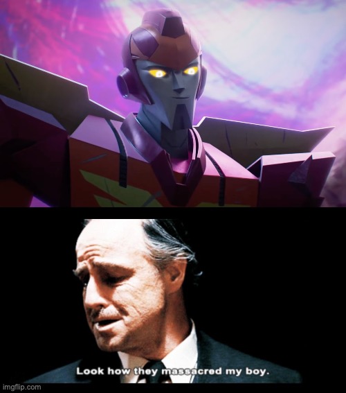 they gave him an unsuitable gruffy voice it's like they stuffed someone else's spark in his lifeless butchered body | image tagged in memes,look at how they massacred my boy,transformers earthspark | made w/ Imgflip meme maker