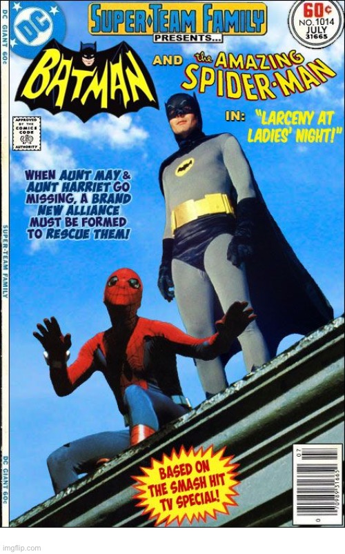The classic tv versions of The Caped Crusader & The Web-Slinger join forces… | image tagged in batman,spiderman,tv series,mashup,super team family | made w/ Imgflip meme maker