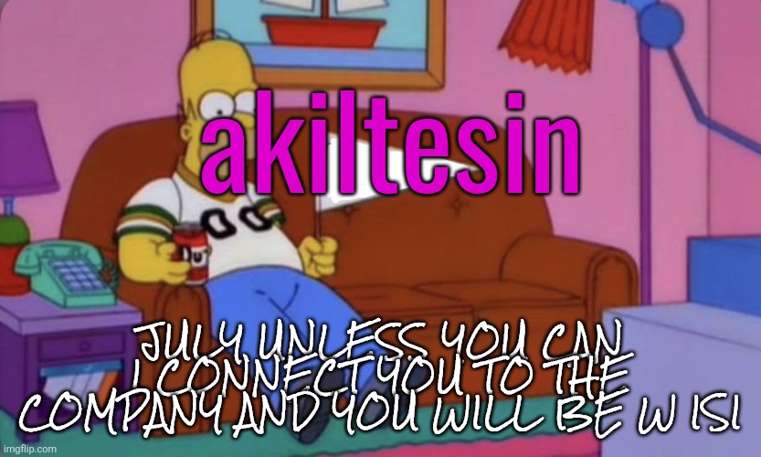 Homer Simpson Team Flag | akiltesin; JULY UNLESS YOU CAN I CONNECT YOU TO THE COMPANY AND YOU WILL BE W ISI | image tagged in homer simpson team flag | made w/ Imgflip meme maker