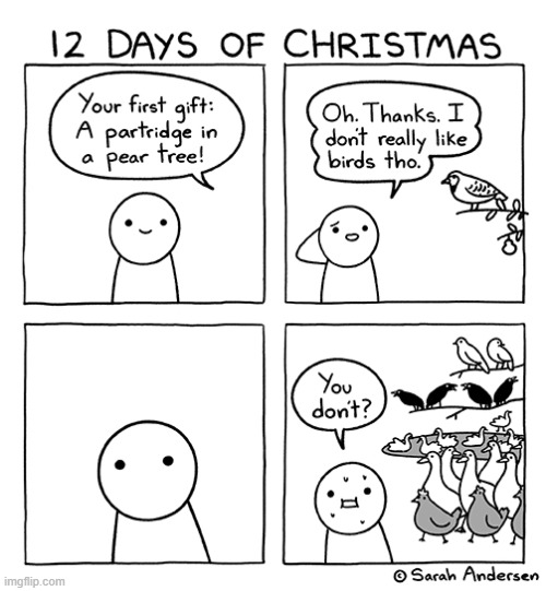 image tagged in christmas,12 days of christmas,partridge,pear,tree,birds | made w/ Imgflip meme maker