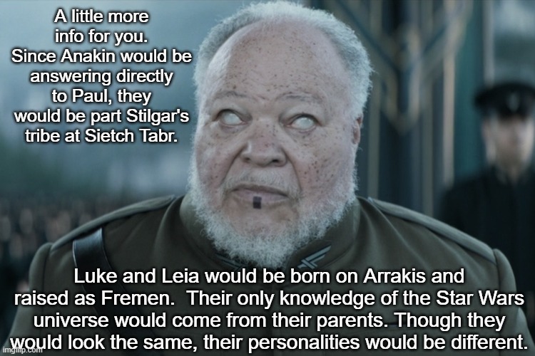Dune 2021 Mentat | A little more info for you. Since Anakin would be answering directly to Paul, they would be part Stilgar's tribe at Sietch Tabr. Luke and Le | image tagged in dune 2021 mentat | made w/ Imgflip meme maker