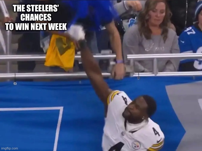 Metcalf punches fan and Steelers’ chances next week | THE STEELERS’ CHANCES TO WIN NEXT WEEK | image tagged in nfl,nfl memes,pittsburgh steelers,sports,football,nfl football | made w/ Imgflip meme maker