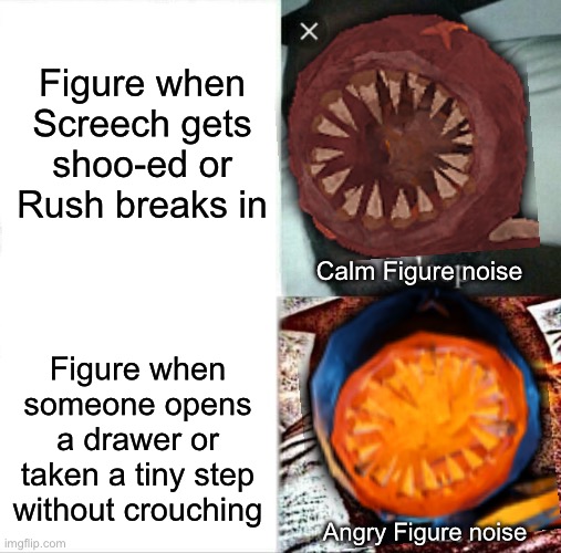 A meme for every entity every day 7: Figure | Figure when Screech gets shoo-ed or Rush breaks in; Calm Figure noise; Figure when someone opens a drawer or taken a tiny step without crouching; Angry Figure noise | image tagged in memes,sleeping shaq,roblox doors,figure | made w/ Imgflip meme maker