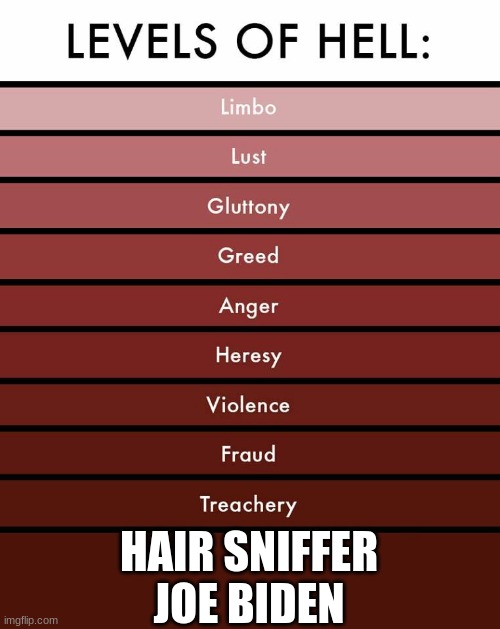 Levels of hell | HAIR SNIFFER JOE BIDEN | image tagged in levels of hell | made w/ Imgflip meme maker