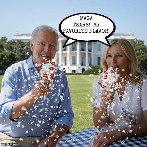 MY FAVORITE FLAVOR! | MAGA TEARS!  MY FAVORITE FLAVOR! | image tagged in joe biden,jill biden,ice cream,maga,snowflakes,favorite flavor | made w/ Imgflip meme maker