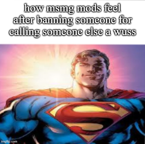 . | how msmg mods feel after banning someone for calling someone else a wuss | image tagged in superman starman meme | made w/ Imgflip meme maker