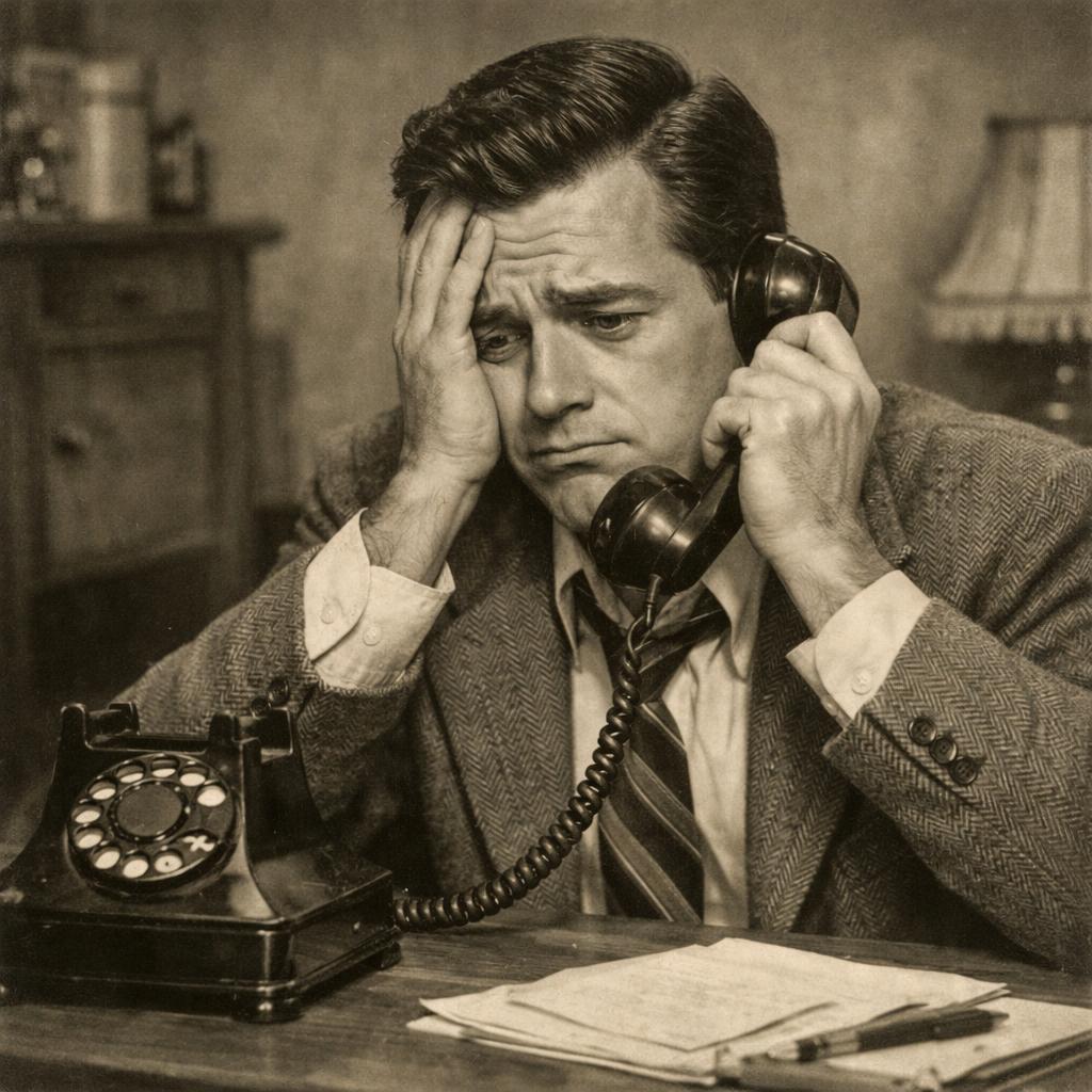 disappointed guy on a call with a vintage phone Blank Meme Template