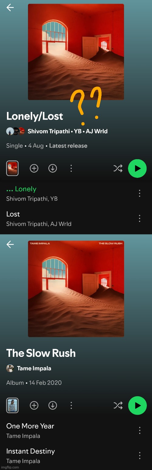 This AI slop "musician" straight up stole cover image from a Tame Impala album | made w/ Imgflip meme maker