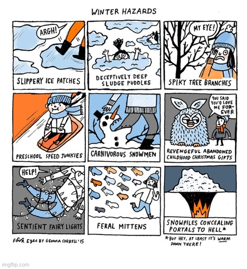 Four Eyes | image tagged in comics,four eyes,winter,hazards | made w/ Imgflip meme maker