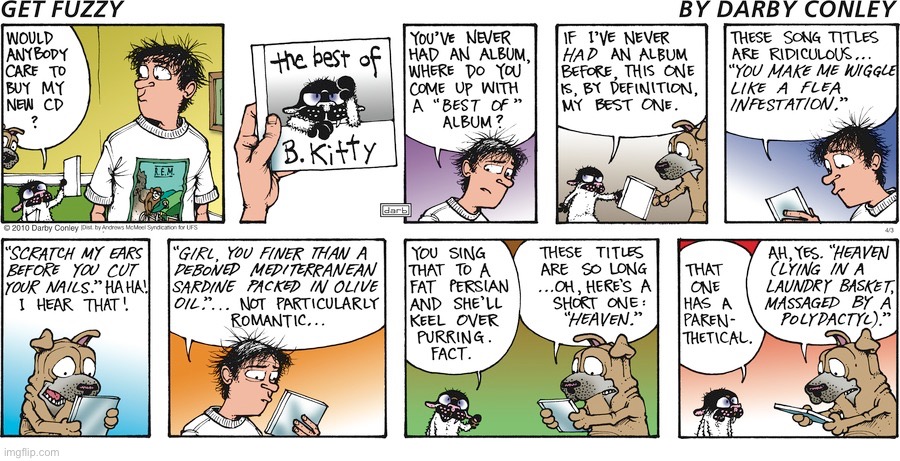 image tagged in comics,get fuzzy,dog and cat,album | made w/ Imgflip meme maker