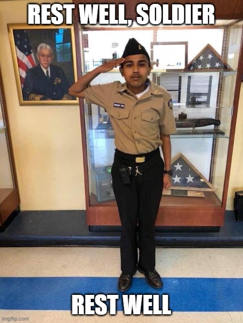REST WELL, SOLDIER REST WELL | image tagged in young boy salute | made w/ Imgflip meme maker
