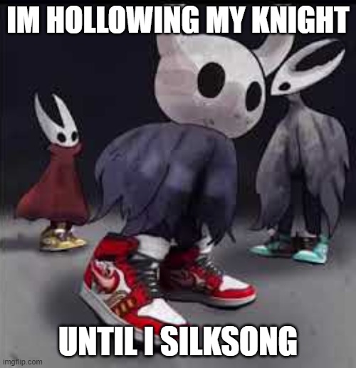 hollow knight | IM HOLLOWING MY KNIGHT; UNTIL I SILKSONG | image tagged in hollow knight drip,meme,hollow knight | made w/ Imgflip meme maker