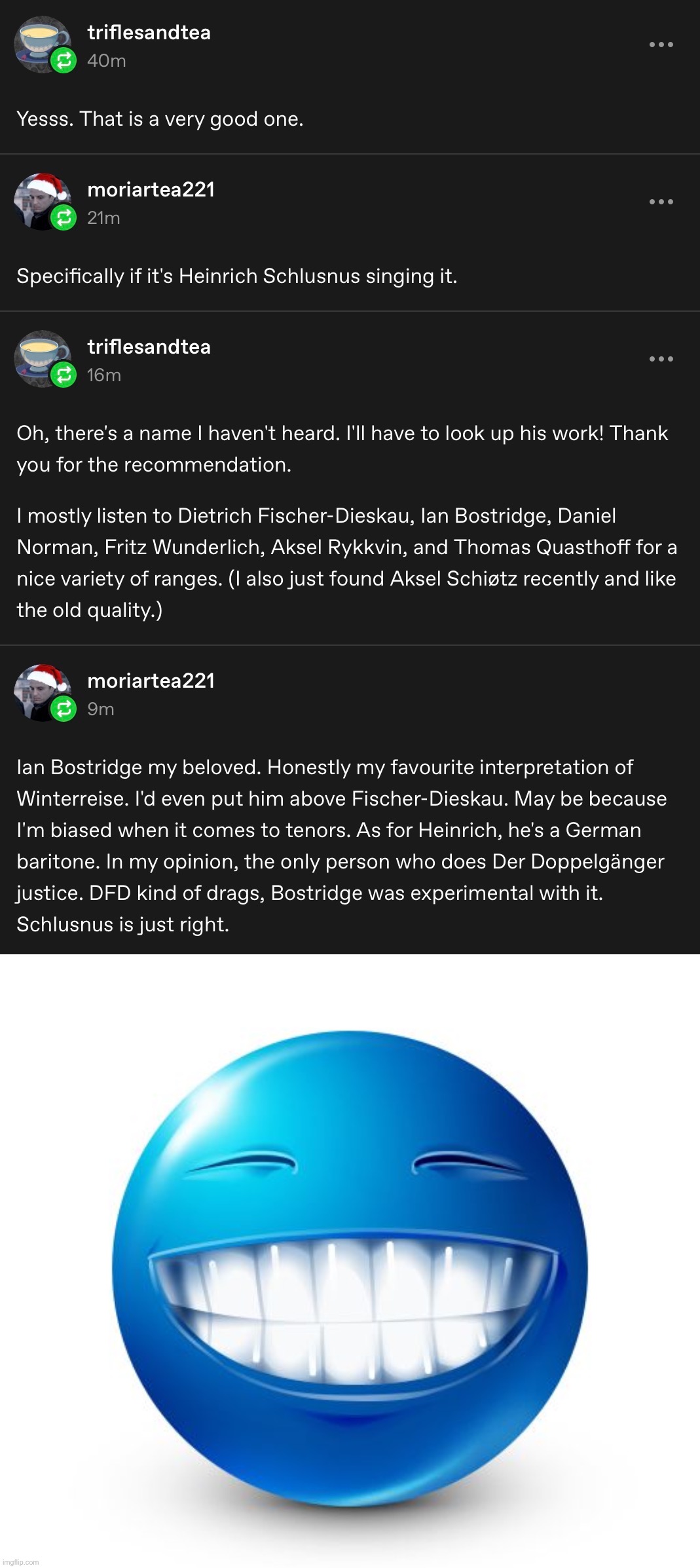 Love having conversations with people like this | image tagged in blue guy smile | made w/ Imgflip meme maker