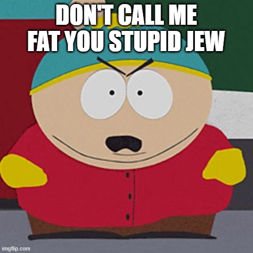 Angry-Cartman | DON'T CALL ME FAT YOU STUPID JEW | image tagged in angry-cartman | made w/ Imgflip meme maker