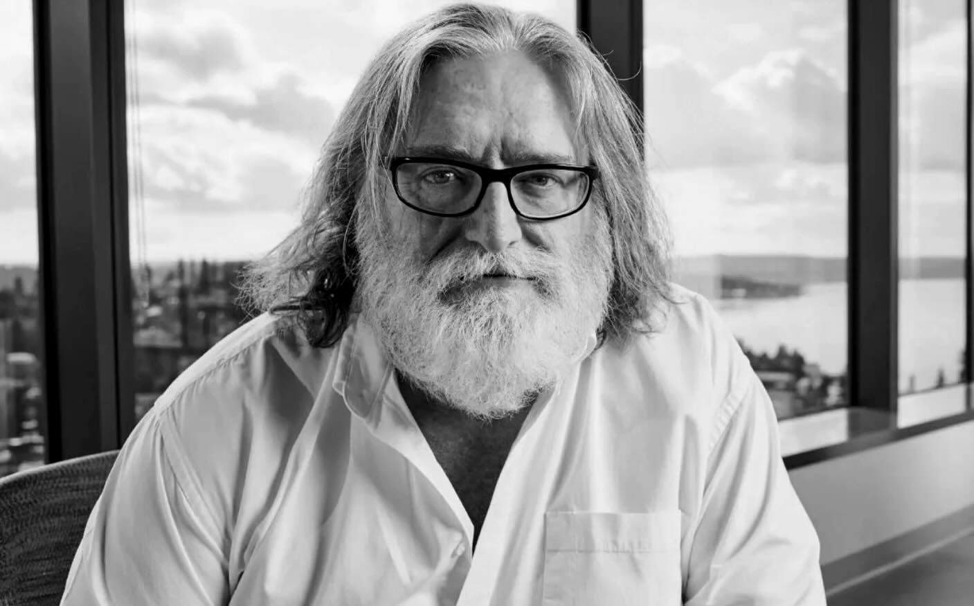 Black and White Gabe Newell Blank Meme Template