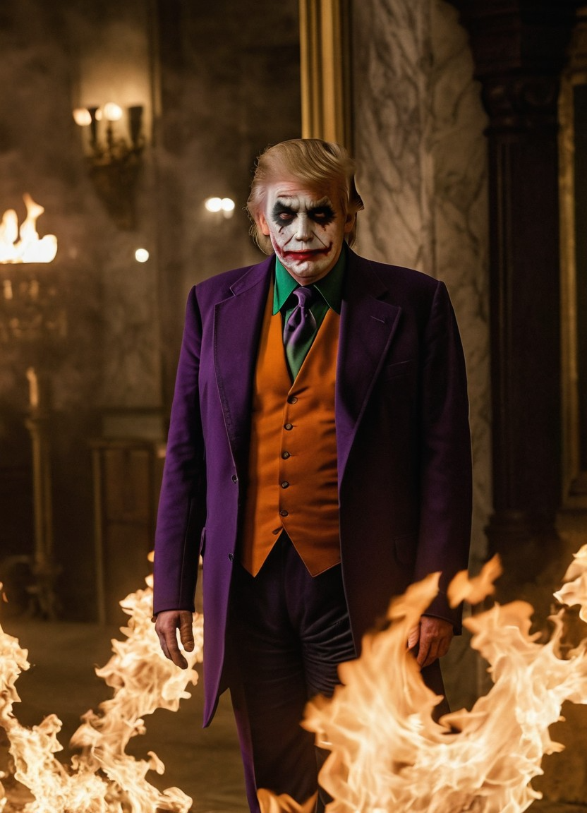 Donald Trump Joker clown face fire chaos Blank Meme Template